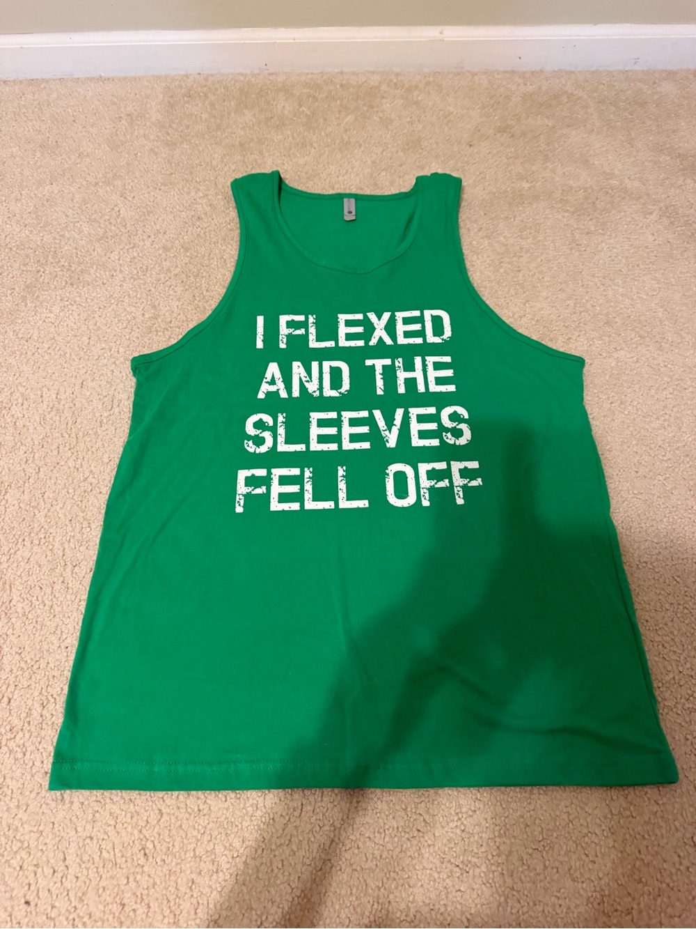 Large I flexed and the sleeves fell off graphic novelty Green tank top gag gift